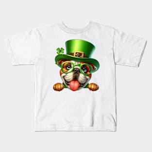 St Patricks Day Peeking Bulldog Kids T-Shirt